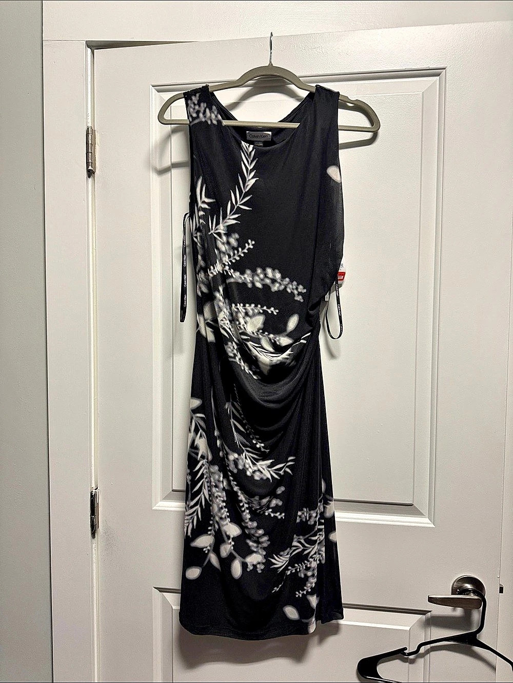 Calvin Klein Floral Midi Dress in Black & White Size 12 NWT